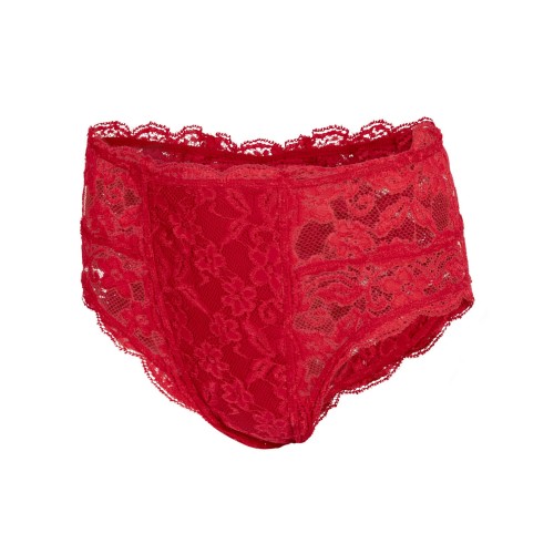 Red lace gaff panties – front view with high-waisted design