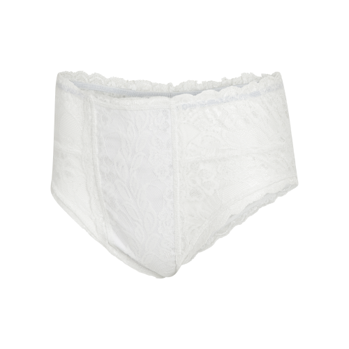 White lace gaff panties – front view with high-waisted design