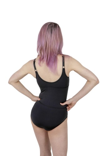 Rear view of trans-inclusive swimsuit fit