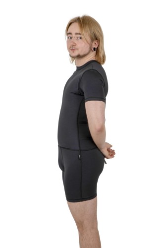 Modest one-piece swimwear for trans men and non-binary people – side view