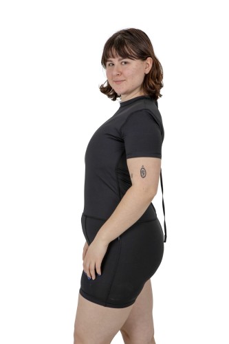 Black full coverage one-piece swimsuit – side view