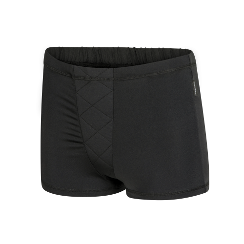 Tucking swim bottoms for trans women – black, flat-front swimwear