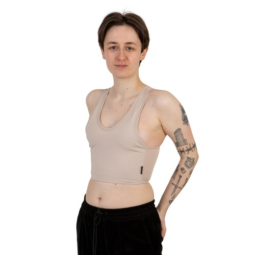 Binder Sport z wyciętymi plecami beżowy - od boku.