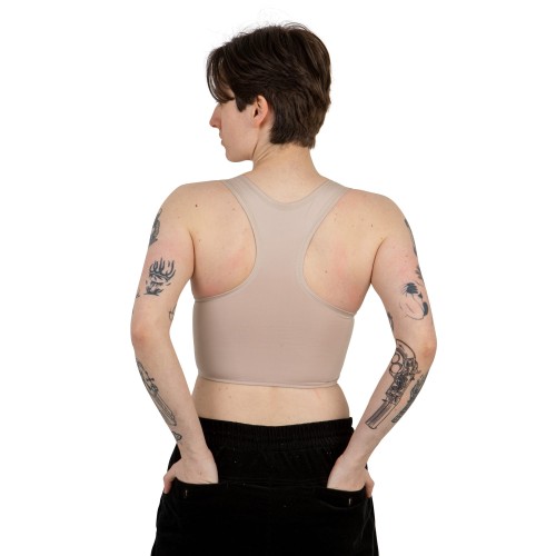 Binder Sport z wyciętymi plecami beżowy - od tyłu.