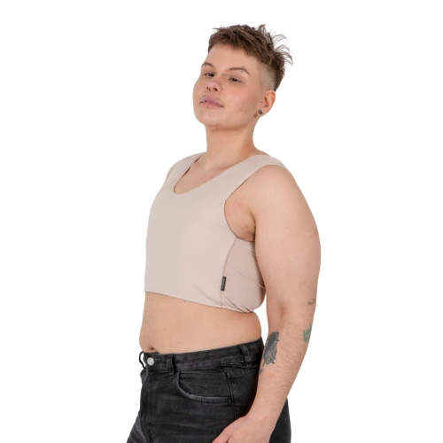 Binder FTM krótki Sport beżowy, krótki krój, od boku.